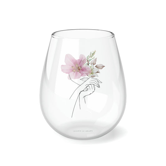 Pink Blossom Boho, Boho Wine Glass, Wine Lover stemless, Unique stemless wine glass, Trendy wine glass, Wine glass gift - SaviTraviDesigns