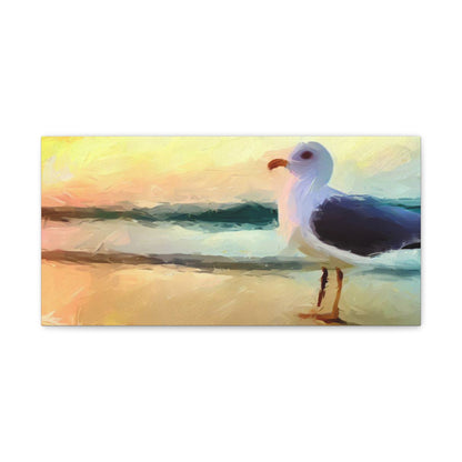 Seagull Beach, Beach wall art, Ocean wall art, Canvas Gallery Wraps 20″ x 10″ Premium Gallery Wraps (1.25″)