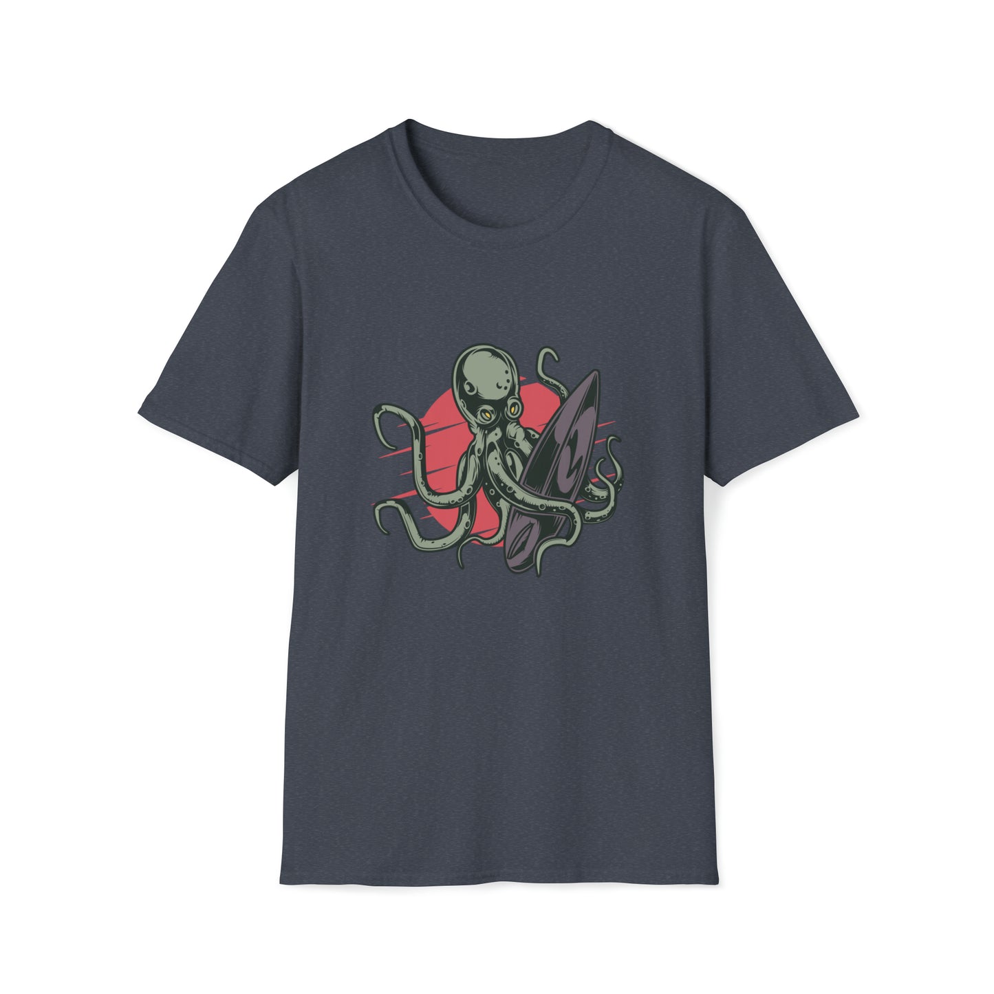 Octopus Surfing |Beach Lifestyle Shirts | Summer Vibe Apparel Heather Navy