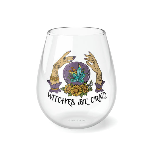 Witches Be Crazy, Halloween Wine Glass, Holiday Wine Glass, Wine Lover stemless, Unique stemless wine glass, Trendy wine glass, Wine gift - SaviTraviDesigns