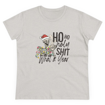 Ho Ho Holy Shit, What A Year, Christmas Graphic Shirts, Festive Holiday T-Shirts, Ugly Christmas Sweater Tees, Funny Christmas Shirt Designs, Cute Xmas Graphic Tees Ash