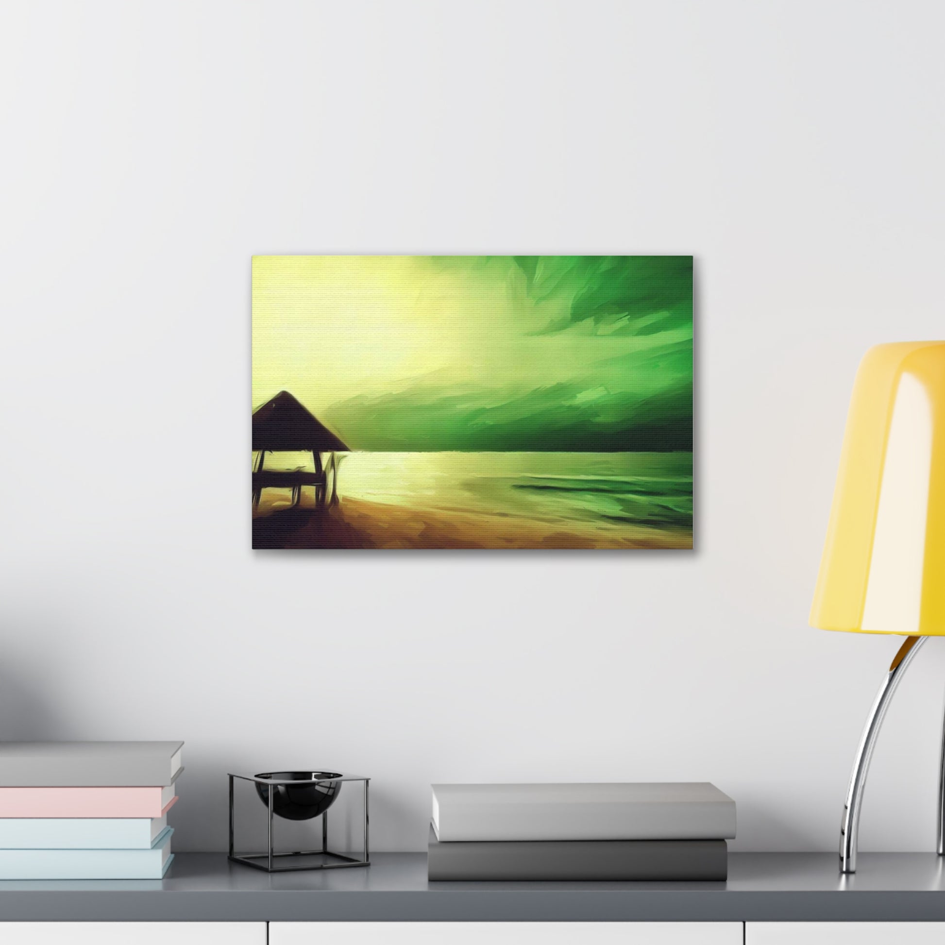 Green Sunset, Beach art, ocean art, beach wall art, Canvas Gallery Wraps