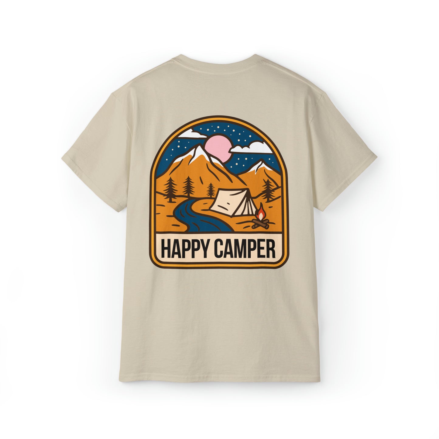 Happy Camper Tshirt, Outdoor Graphic T-shirt, Adventure T-Shirts, Nature Tees, Hiking T-Shirts, Camping Graphic Shirts, Mountain Tee Shirts - SaviTraviDesigns