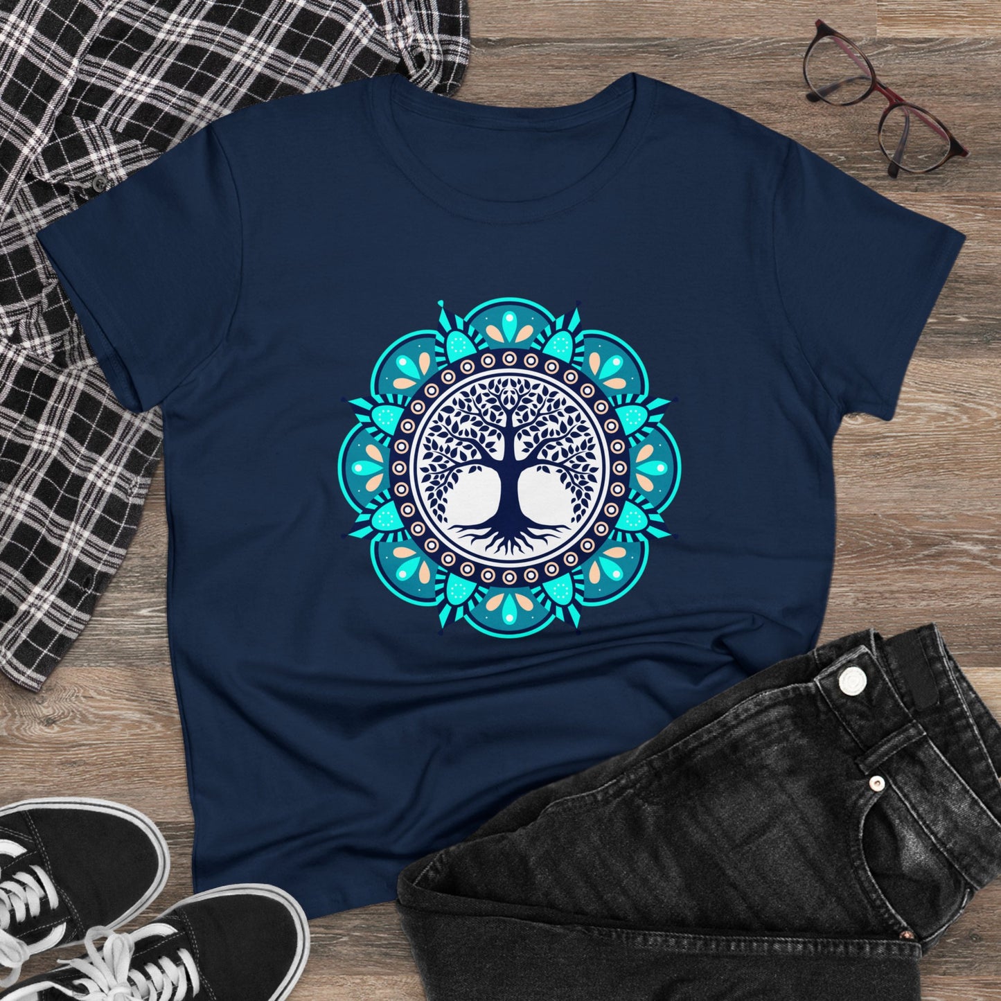 Meditation T-Shirts, Yoga Graphic Tees, Mindfulness Apparel, Zen T-Shirts, Spiritual Shirts, Chakra Tees, Womens T-Shirt Navy