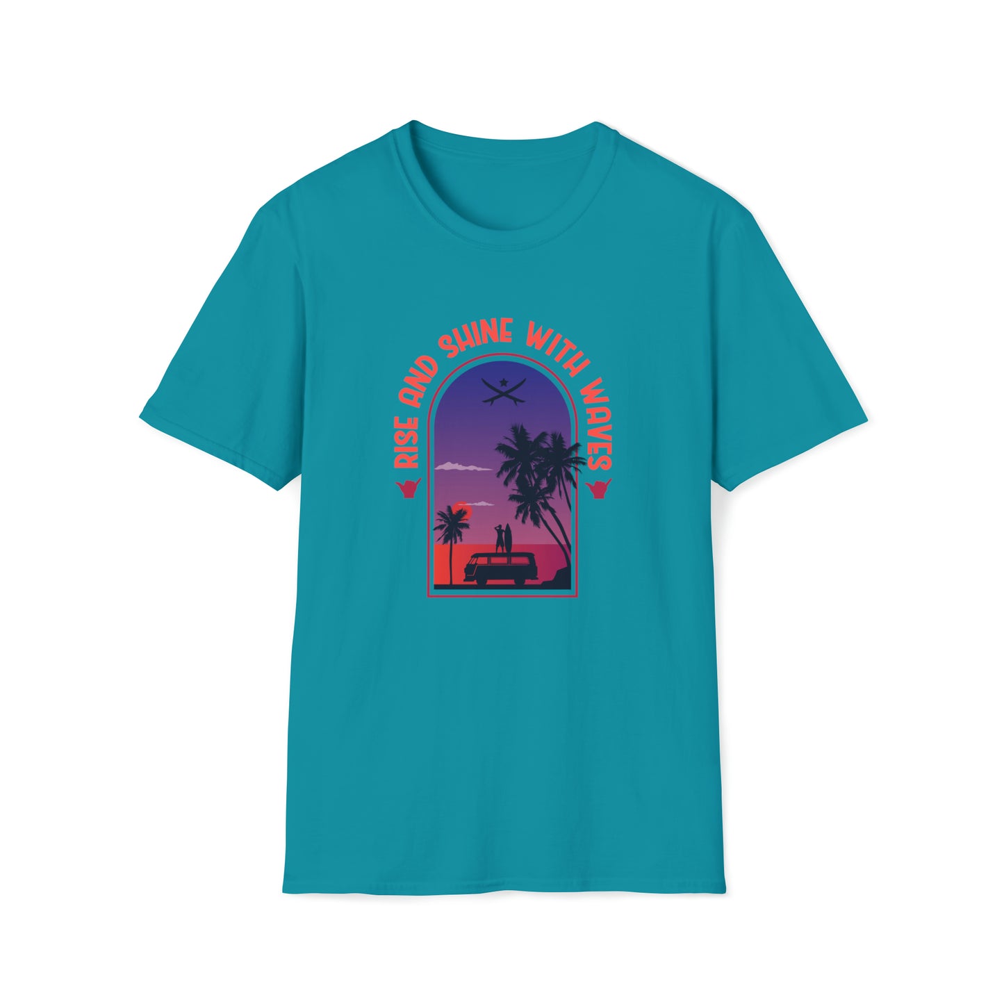 Rise and Shine With Waves |Beach Lifestyle Shirts | Summer Vibe Apparel Tropical Blue