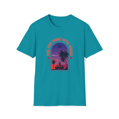 Rise and Shine With Waves |Beach Lifestyle Shirts | Summer Vibe Apparel Tropical Blue