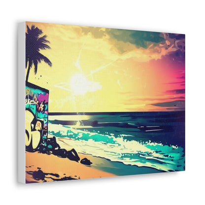 Beach Sunset, Sunset Hut, Graffiti-inspired home decor, Modern street art prints, Graffiti wall art, Street art canvas art, Graffiti artist prints - SaviTraviDesigns