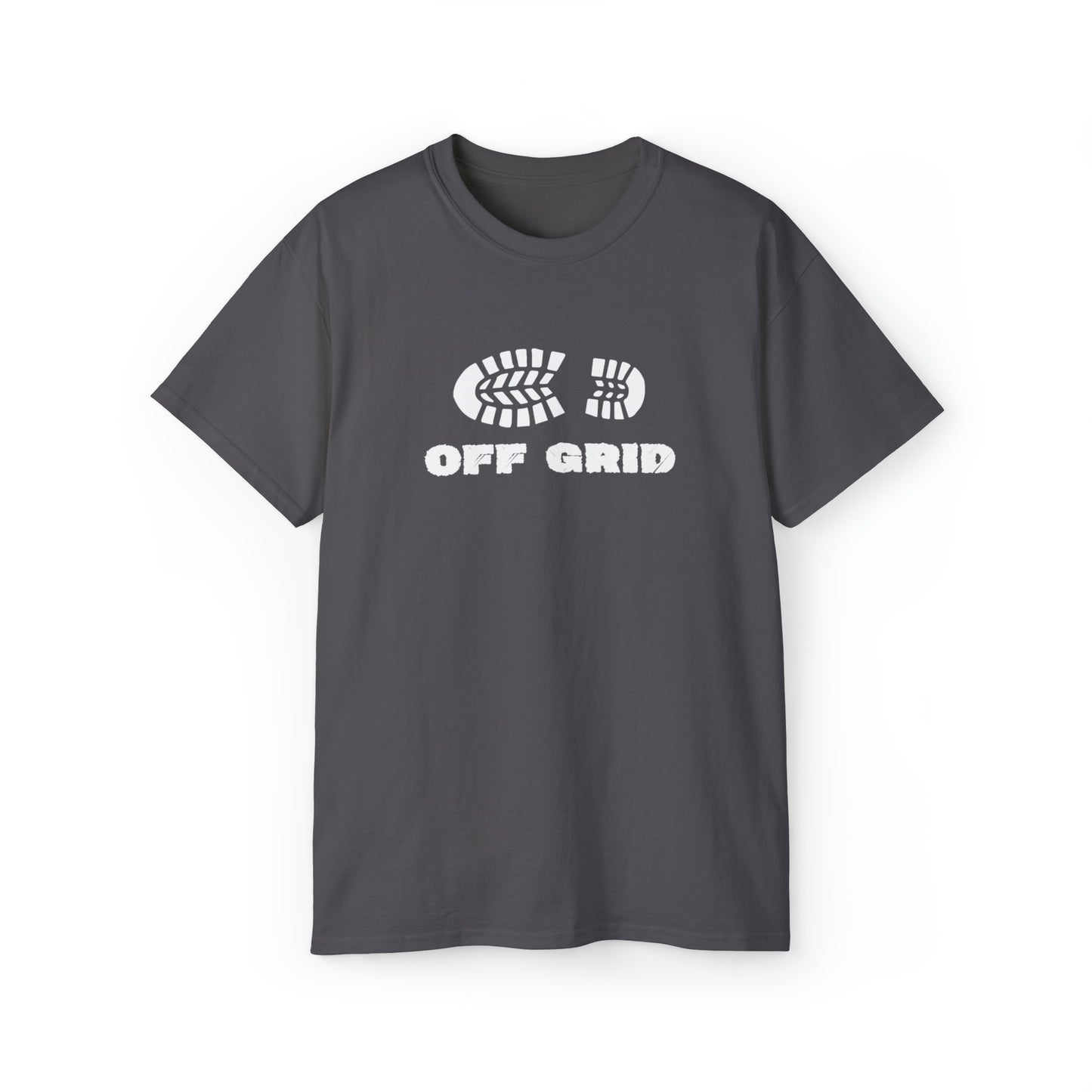 Off Grid Boot Print | Hiking & Camping Tee | Nature-Inspired Outdoor Apparel Charcoal