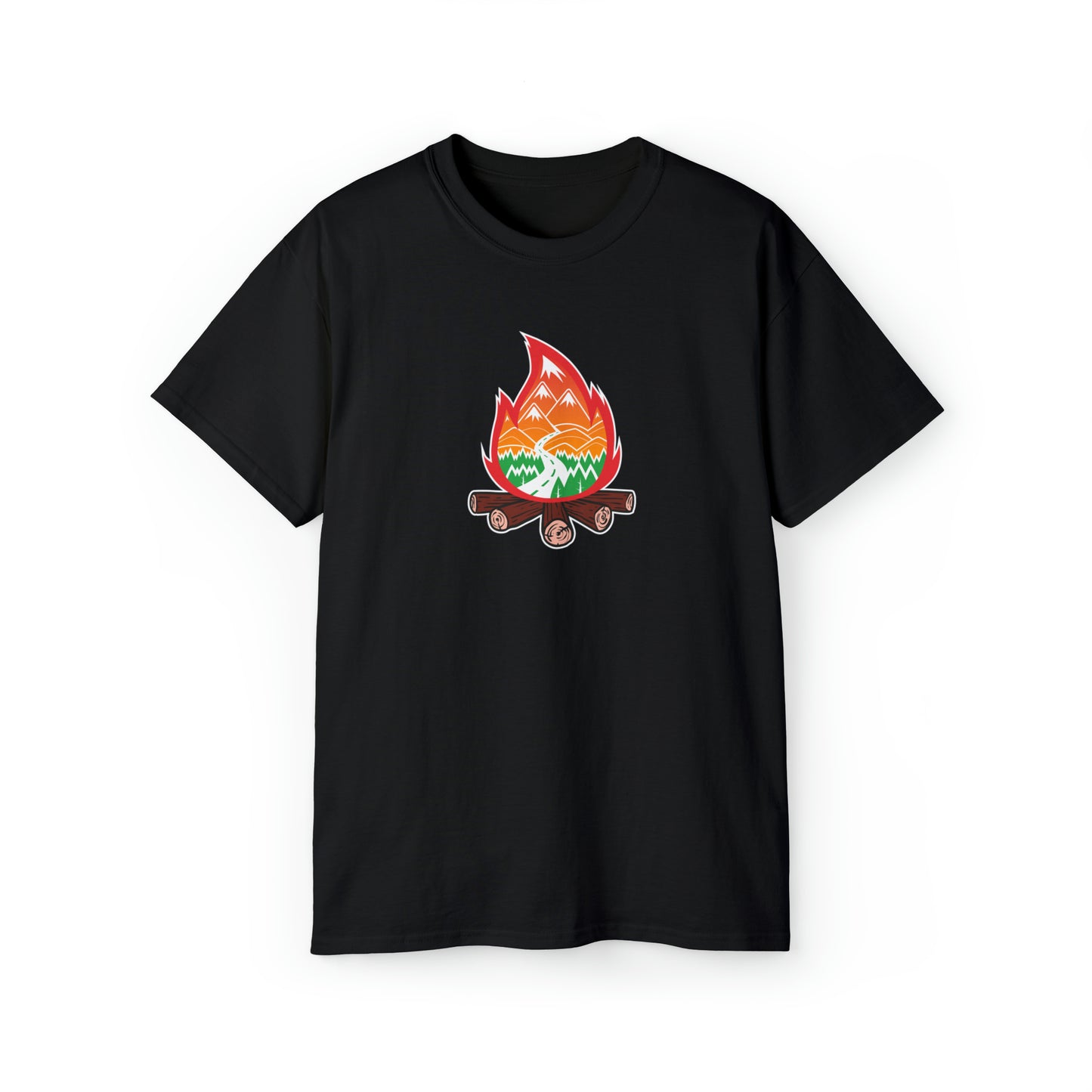 Wanderlust Campfire | Hiking & Camping Tee | Nature-Inspired Outdoor Apparel Black