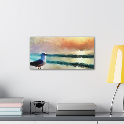 Sunset wall art, beach wall art, ocean art, Canvas Gallery Wraps, Seagull Beach