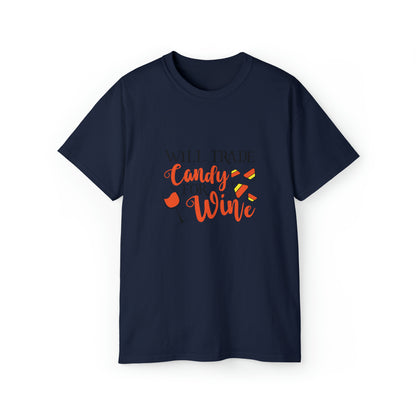 Will Trade Candy For Wine, Halloween Graphic Shirts, Spooky Halloween Shirts, Scary Halloween Shirt Designs, Cute Halloween Graphic Tees, Funny Halloween Shirt Ideas - SaviTraviDesigns