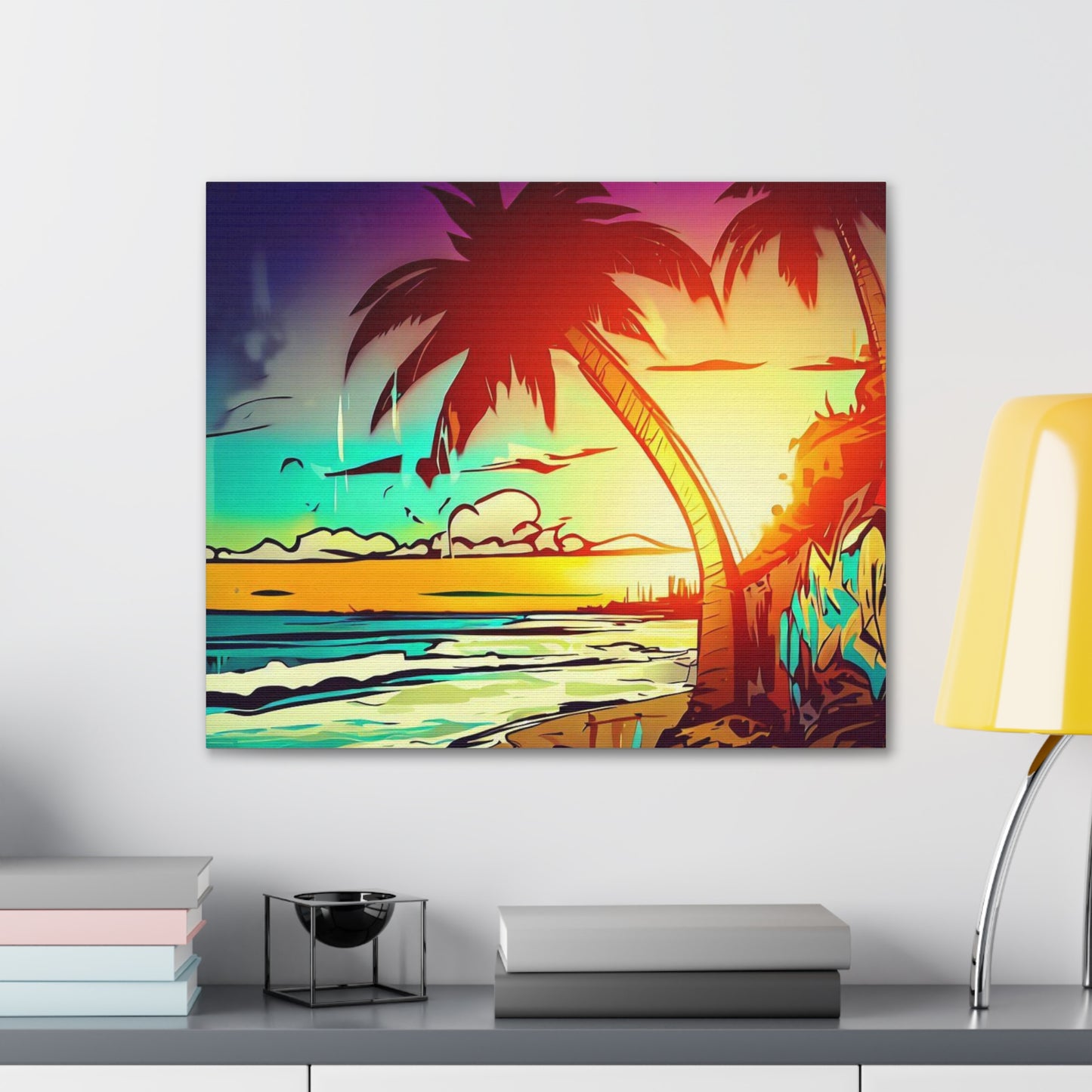 Graffiti Palm Tree, Sunset Beach, Graffiti art prints, Street art canvas, Urban art decor, Graffiti-style wall art, Graffiti canvas prints, Street art posters 24″ x 20″ Premium Gallery Wraps (1.25″)