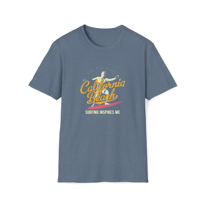 California Beach Surfing |Beach Lifestyle Shirts | Summer Vibe Apparel Heather Indigo