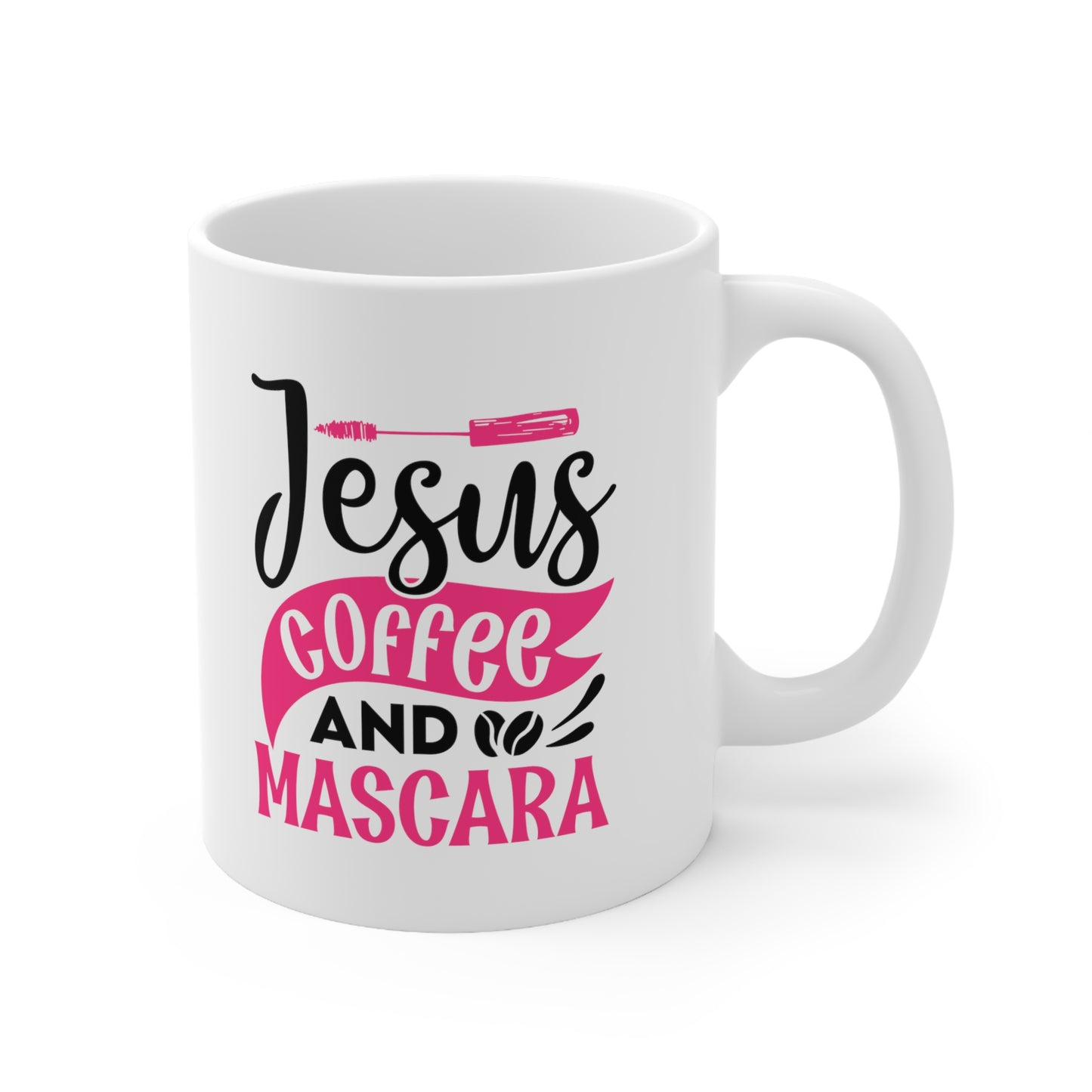 Jesus Coffee and Mascara, Personalized Mug Designs, Creative Coffee Cups, Unique Mug Artwork, Printed Coffee Mugs, Artist-Designed Mugs 11oz