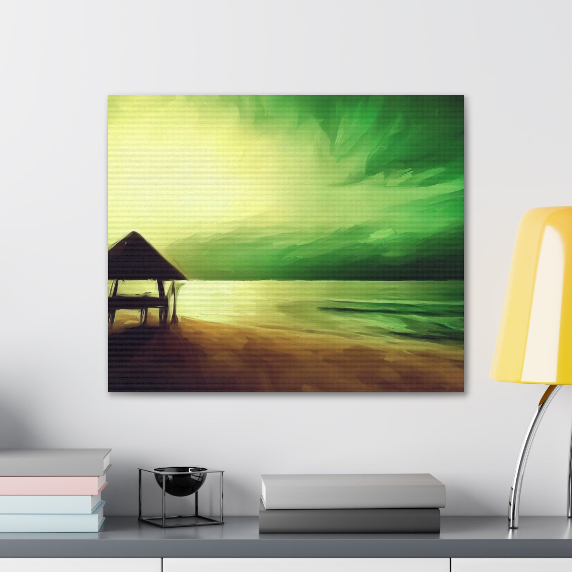 Green Sunset, Beach art, ocean art, beach wall art, Canvas Gallery Wraps