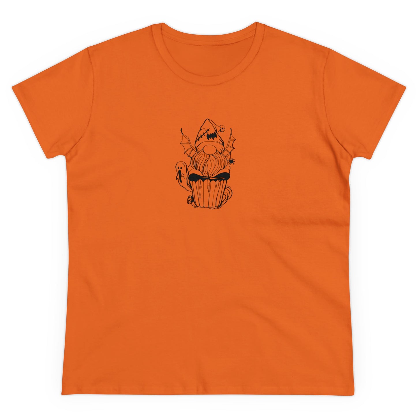 Spooky Elf Cupcake, Halloween Cupcake Designs, Halloween Graphic Shirts, Spooky Halloween Shirts, Cute Halloween Graphic Tees Orange