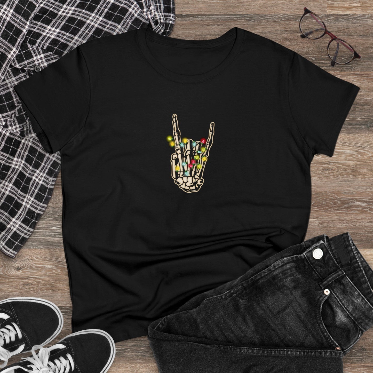 Christmas Lights, Skeleton Hand, Christmas Graphic Shirts, Festive Holiday T-Shirts, Ugly Christmas Sweater Tees, Funny Christmas Shirt Designs, Cute Xmas Graphic Tees