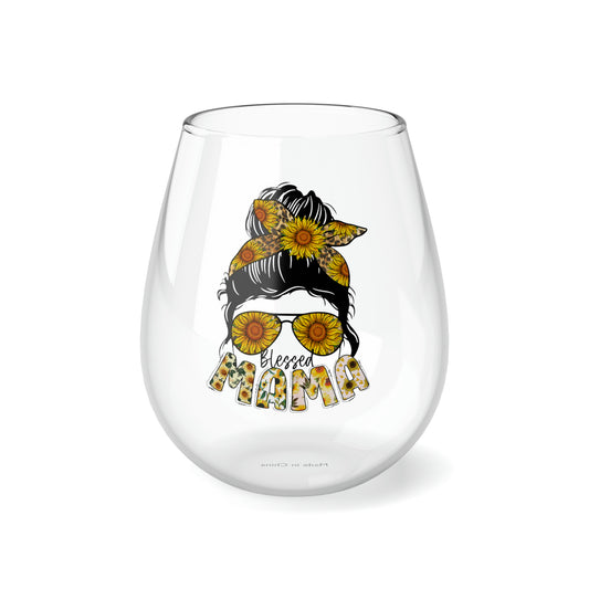 Blessed Mama, Mom Wine Glass, Boho Wine Glass, Wine Lover stemless, Unique stemless wine glass, Trendy wine glass, Wine glass gift - SaviTraviDesigns