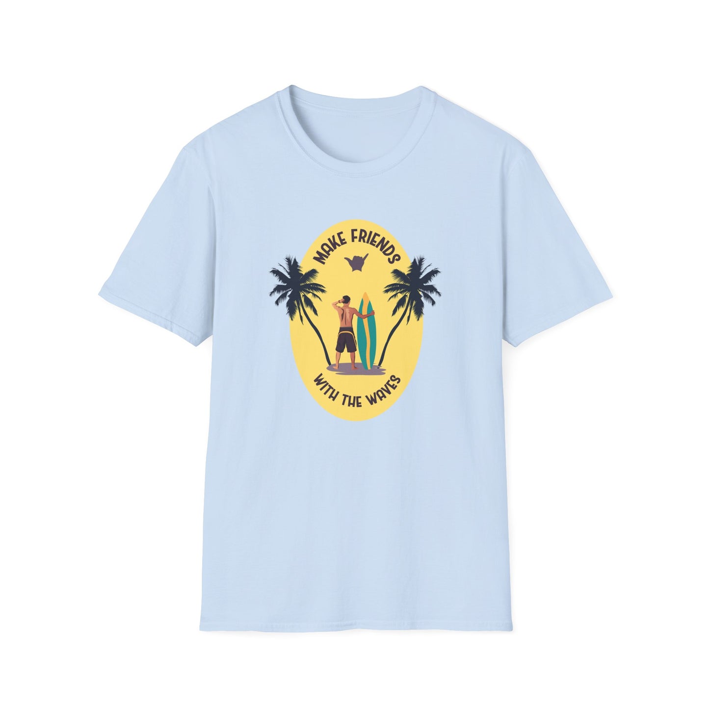 Make Friends With The Waves Graphic T Shirt Light Blue