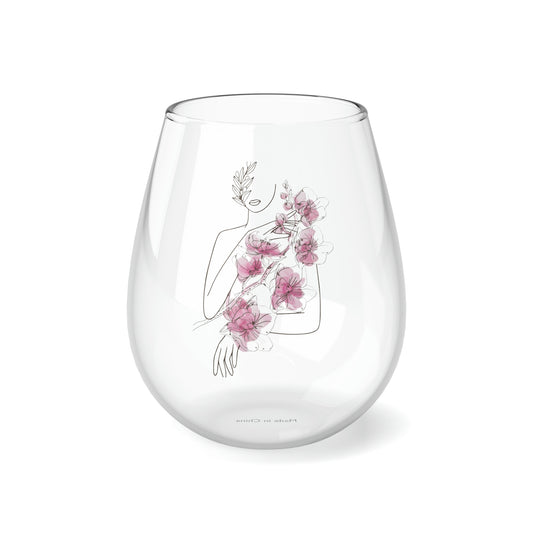 Cute Pink Blossom Boho, Boho Wine Glass, Wine Lover stemless, Unique stemless wine glass, Trendy wine glass, Wine glass gift - SaviTraviDesigns