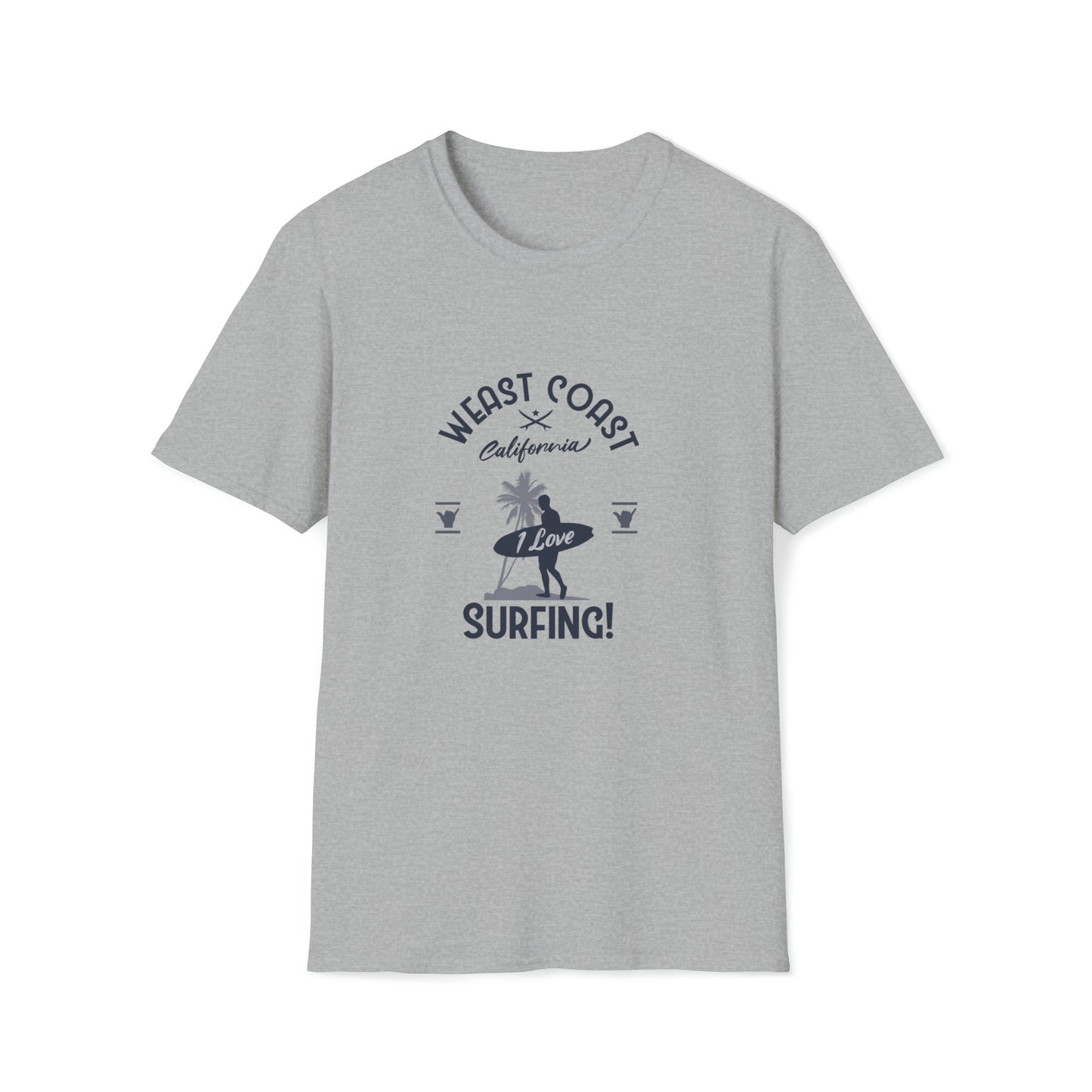 West Coast Surfing |Beach Lifestyle Shirts | Summer Vibe Apparel Sport Grey