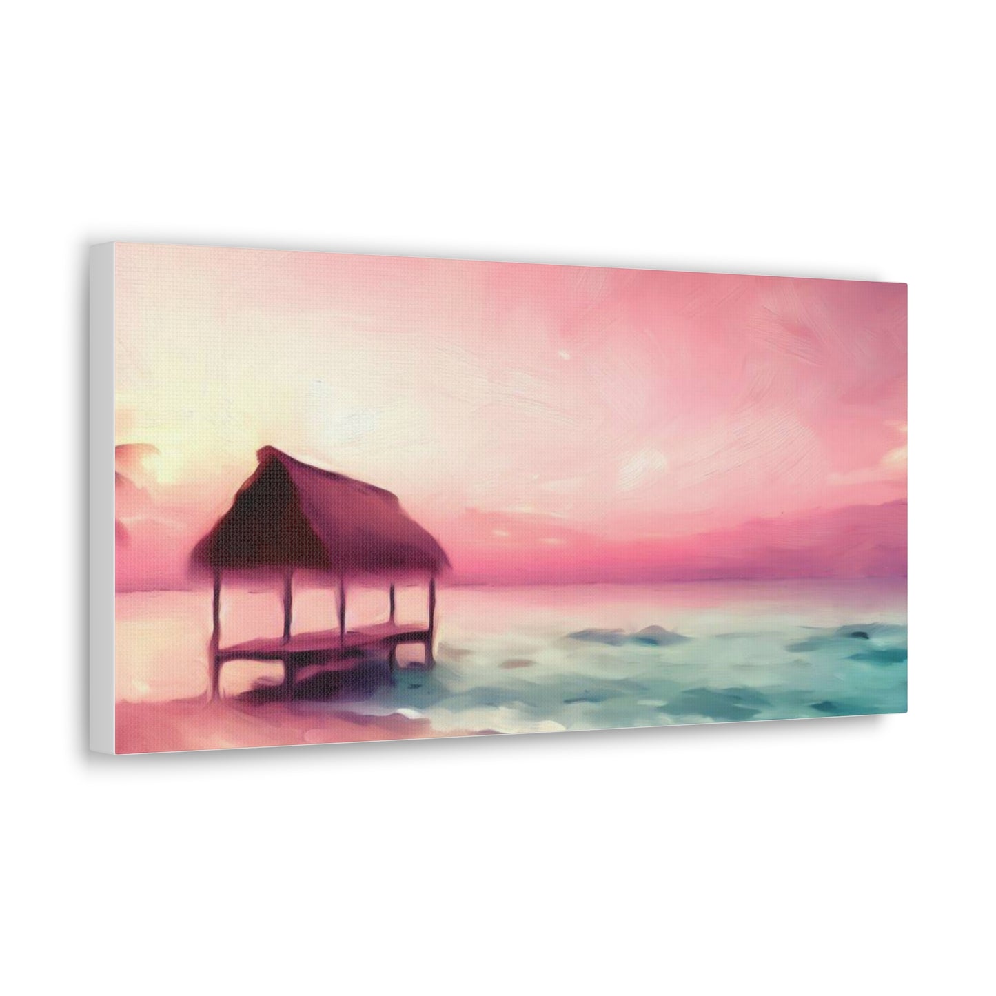 Pink Sunset, Beach Hut, Beach wall art, Sunset art, ocean art, Canvas Gallery Wraps