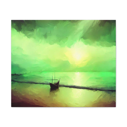 Sailboat Beach, Green Sunset, Beach wall art, sunset art, ocean art, Canvas Gallery Wraps 24″ x 20″ Premium Gallery Wraps (1.25″)