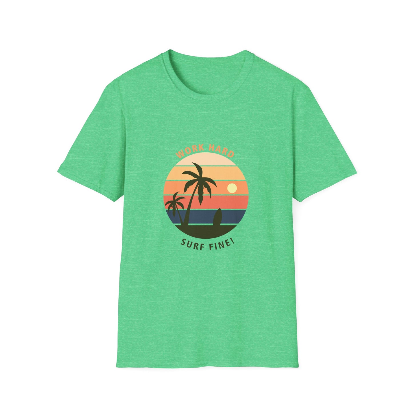 Work Hard Surf Fine Graphic T Shirt Heather Irish Green