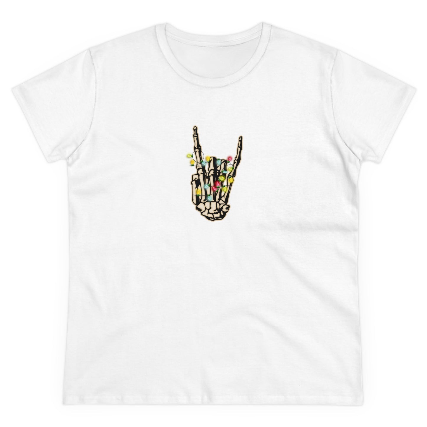 Christmas Lights, Skeleton Hand, Christmas Graphic Shirts, Festive Holiday T-Shirts, Ugly Christmas Sweater Tees, Funny Christmas Shirt Designs, Cute Xmas Graphic Tees White