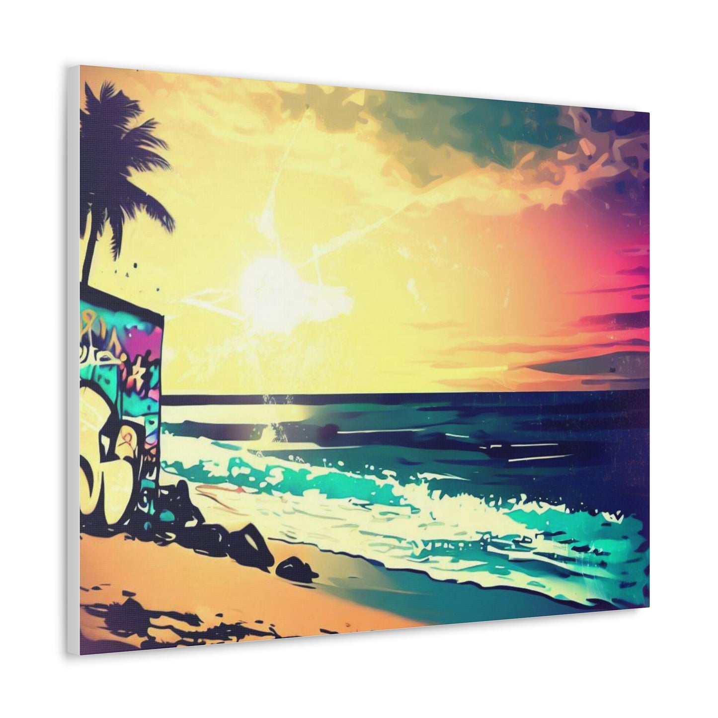 Beach Sunset, Sunset Hut, Graffiti-inspired home decor, Modern street art prints, Graffiti wall art, Street art canvas art, Graffiti artist prints - SaviTraviDesigns