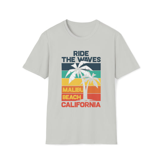 Ride The Waves, Malibu Beach, Beachwear Graphics, Tropical T-Shirt Designs, Ocean-Inspired Shirts, Surfing Graphics, Sun and Sand Apparel, Summer Wardrobe Essentials - SaviTraviDesigns