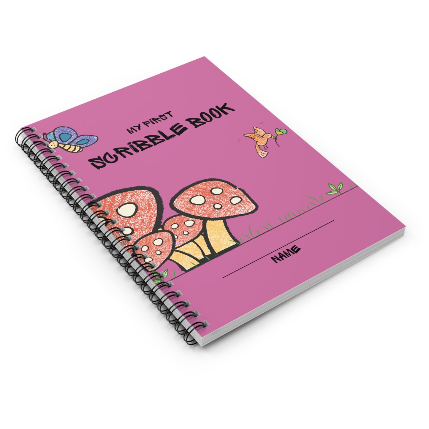 First Scribble Book, Spiral Notebook, Ruled Line, Pink - SaviTraviDesigns