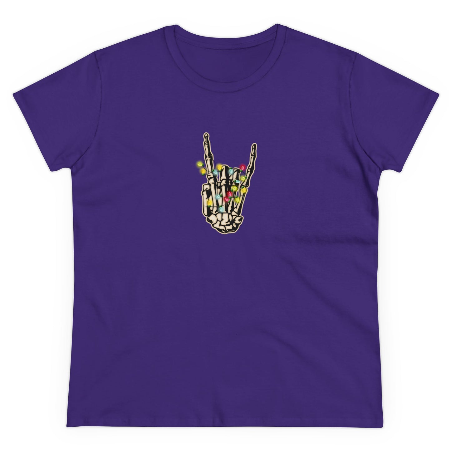 Christmas Lights, Skeleton Hand, Christmas Graphic Shirts, Festive Holiday T-Shirts, Ugly Christmas Sweater Tees, Funny Christmas Shirt Designs, Cute Xmas Graphic Tees Purple