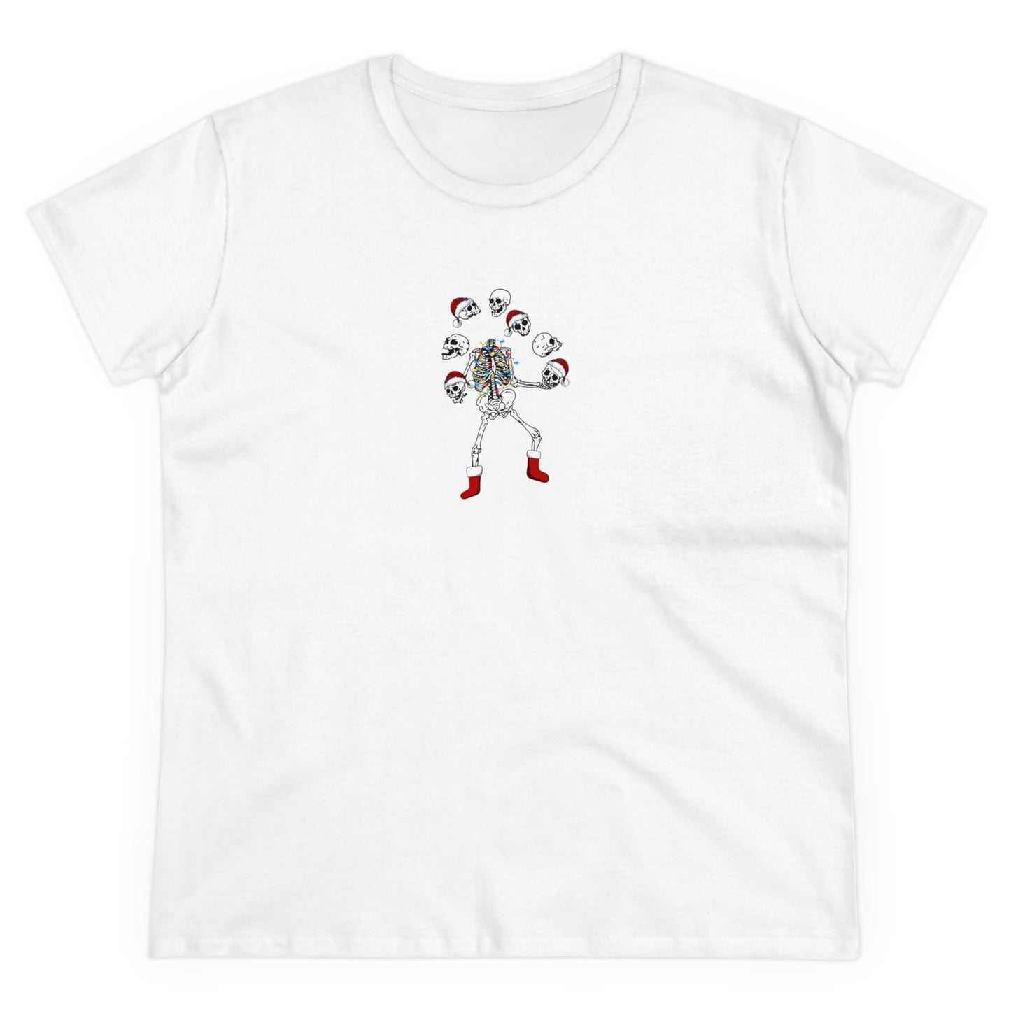 Juggling Santa, Skeleton Santa, Skeleton Christmas, Christmas Graphic Shirts, Festive Holiday T-Shirts, Ugly Christmas Sweater Tees, Funny Christmas Shirt Designs, Cute Xmas Graphic Tees White