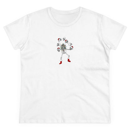 Juggling Santa, Skeleton Santa, Skeleton Christmas, Christmas Graphic Shirts, Festive Holiday T-Shirts, Ugly Christmas Sweater Tees, Funny Christmas Shirt Designs, Cute Xmas Graphic Tees White