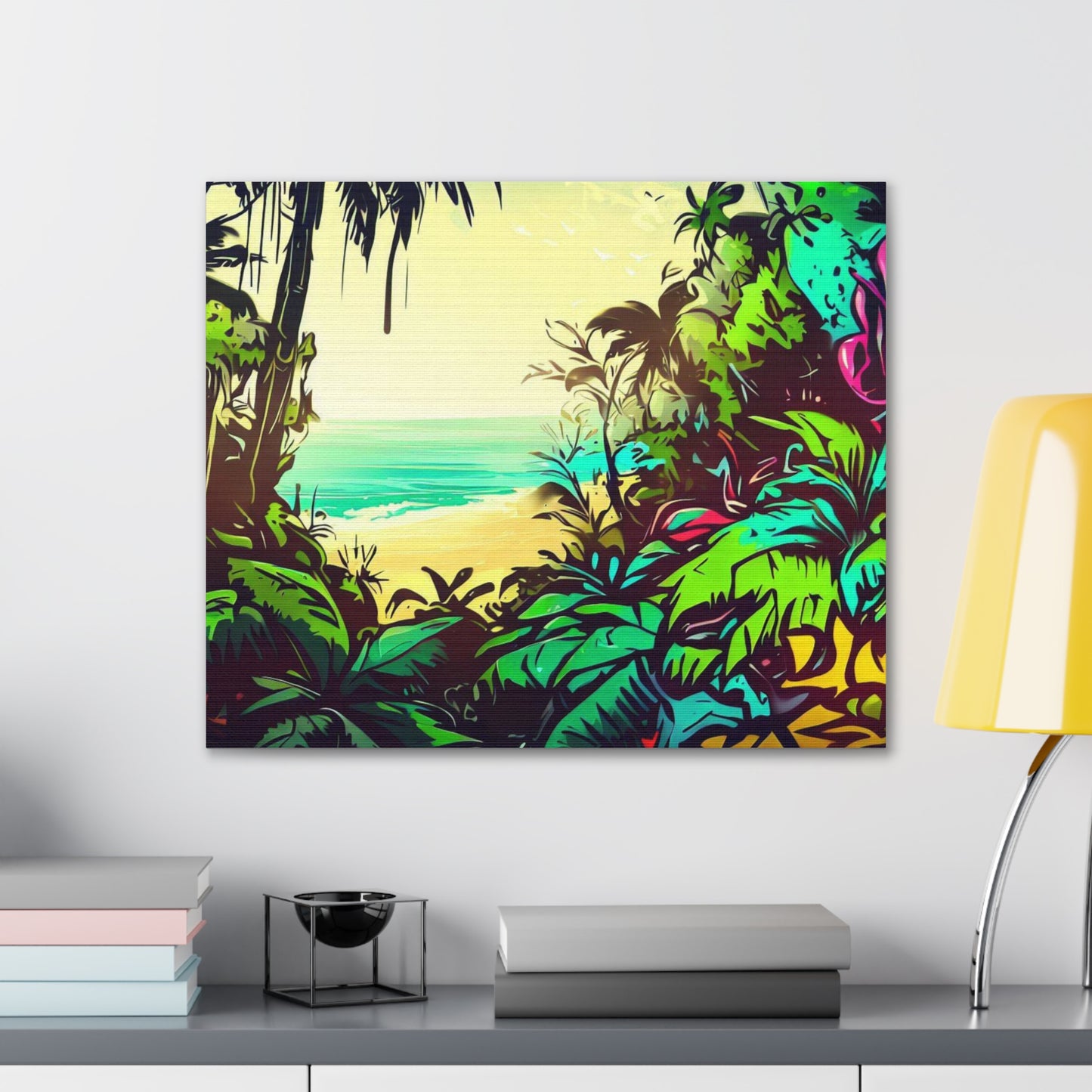 Jungle Beach, Rainforest Ocean, Graffiti-inspired home decor, Modern street art prints, Graffiti wall art, Street art canvas art, Graffiti artist prints - SaviTraviDesigns