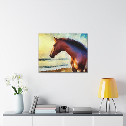 Horse wall art, beach art, ocean art, Canvas Gallery Wraps, Horse Beach, Sunset Beach - SaviTraviDesigns