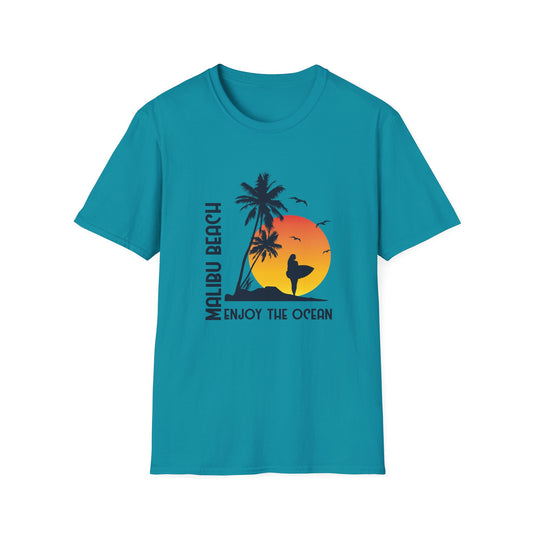 Malibu Beach Enjoy The Ocean Graphic T Shirt Tropical Blue