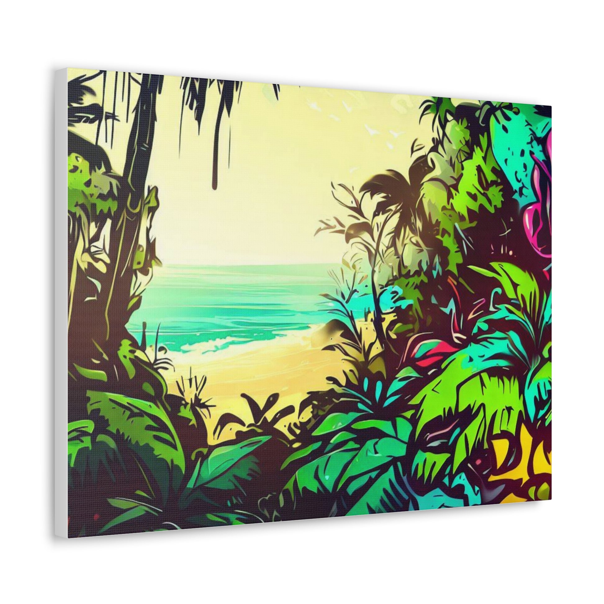 Jungle Beach, Rainforest Ocean, Graffiti-inspired home decor, Modern street art prints, Graffiti wall art, Street art canvas art, Graffiti artist prints - SaviTraviDesigns