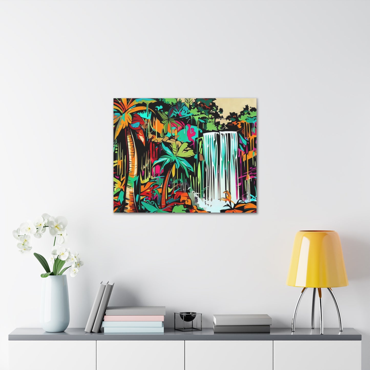 Jungle Waterfall, Rainforest Waterfall, Graffiti-inspired home decor, Modern street art prints, Graffiti wall art, Street art canvas art, Graffiti artist prints - SaviTraviDesigns