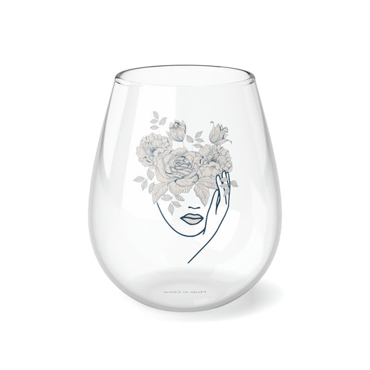 Cute White Flower, Boho Wine Glass, Wine Lover stemless, Unique stemless wine glass, Trendy wine glass, Wine glass gift - SaviTraviDesigns