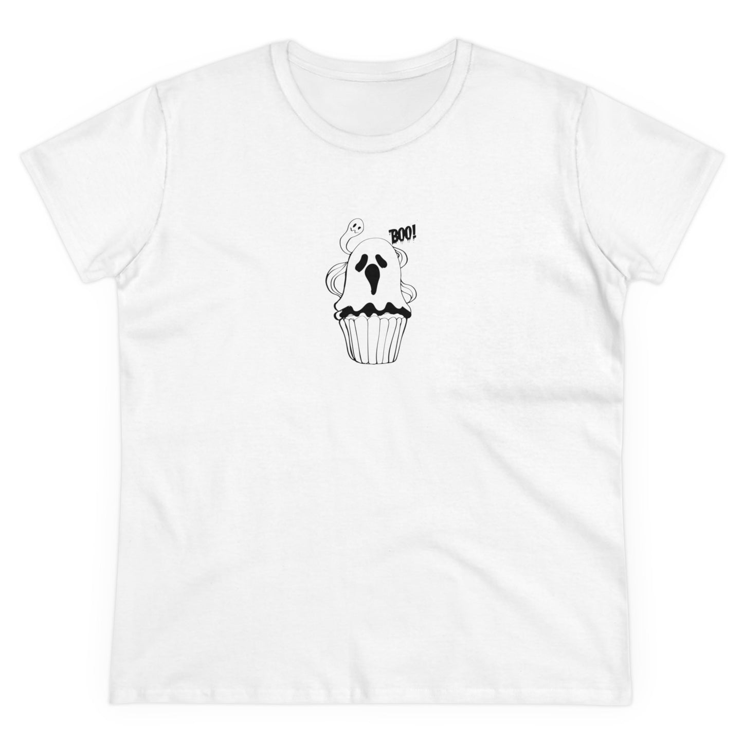 Cute Ghost Cupcake, Halloween Cupcake Designs, Halloween Graphic Shirts, Spooky Halloween Shirts, Cute Halloween Graphic Tees White