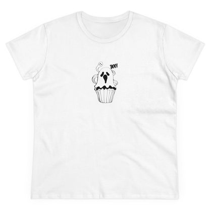 Cute Ghost Cupcake, Halloween Cupcake Designs, Halloween Graphic Shirts, Spooky Halloween Shirts, Cute Halloween Graphic Tees White