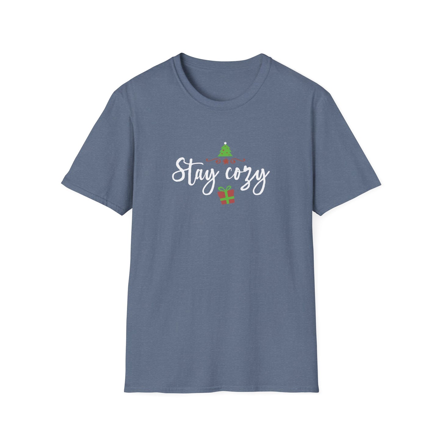 Stay Cozy Holiday Graphic T Shirt Heather Indigo