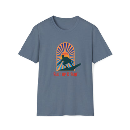 Shut Up and Surf |Beach Lifestyle Shirts | Summer Vibe Apparel Heather Indigo