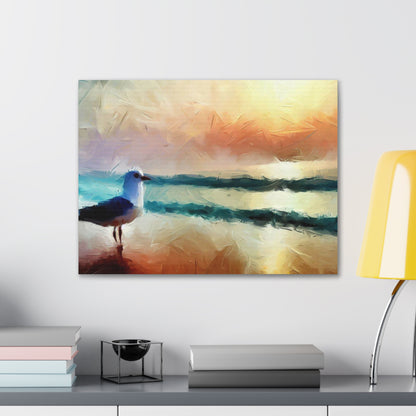 Sunset wall art, beach wall art, ocean art, Canvas Gallery Wraps, Seagull Beach