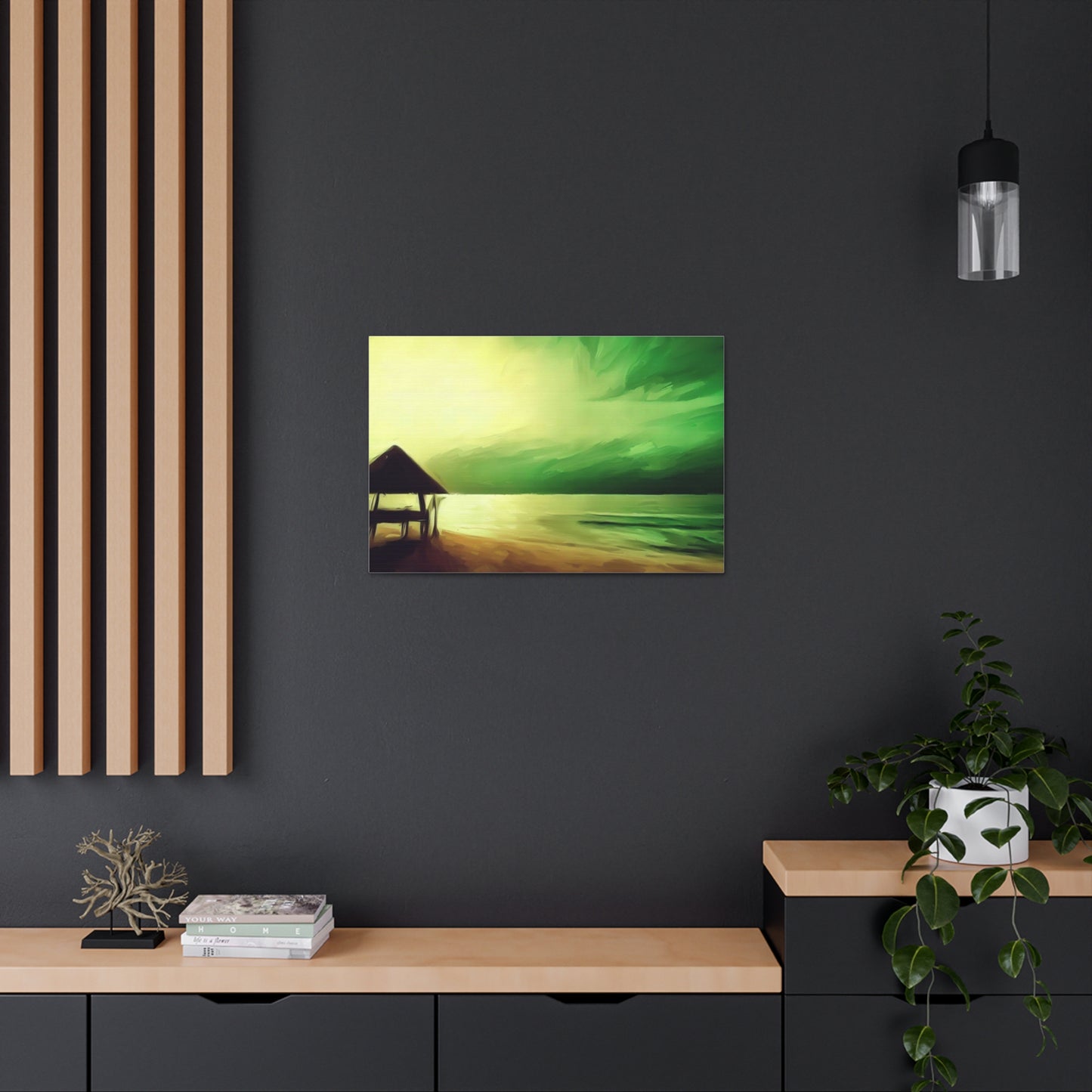 Green Sunset, Beach art, ocean art, beach wall art, Canvas Gallery Wraps