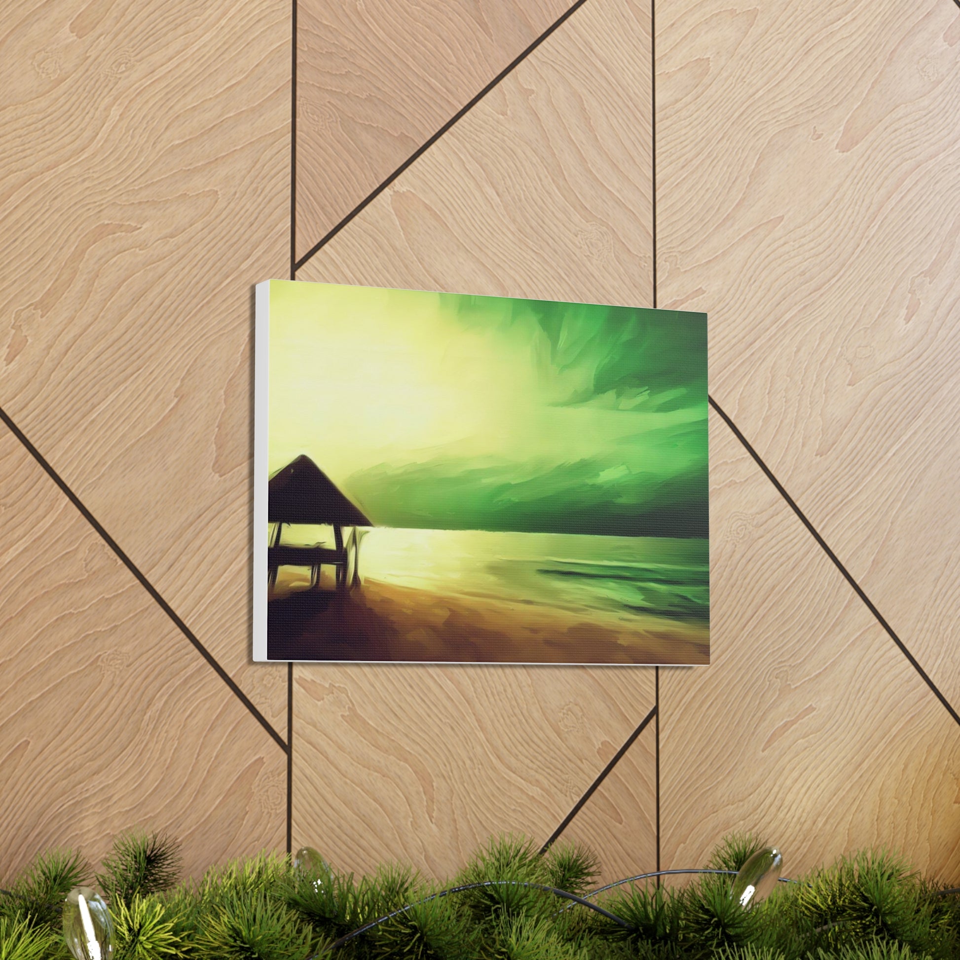 Green Sunset, Beach art, ocean art, beach wall art, Canvas Gallery Wraps