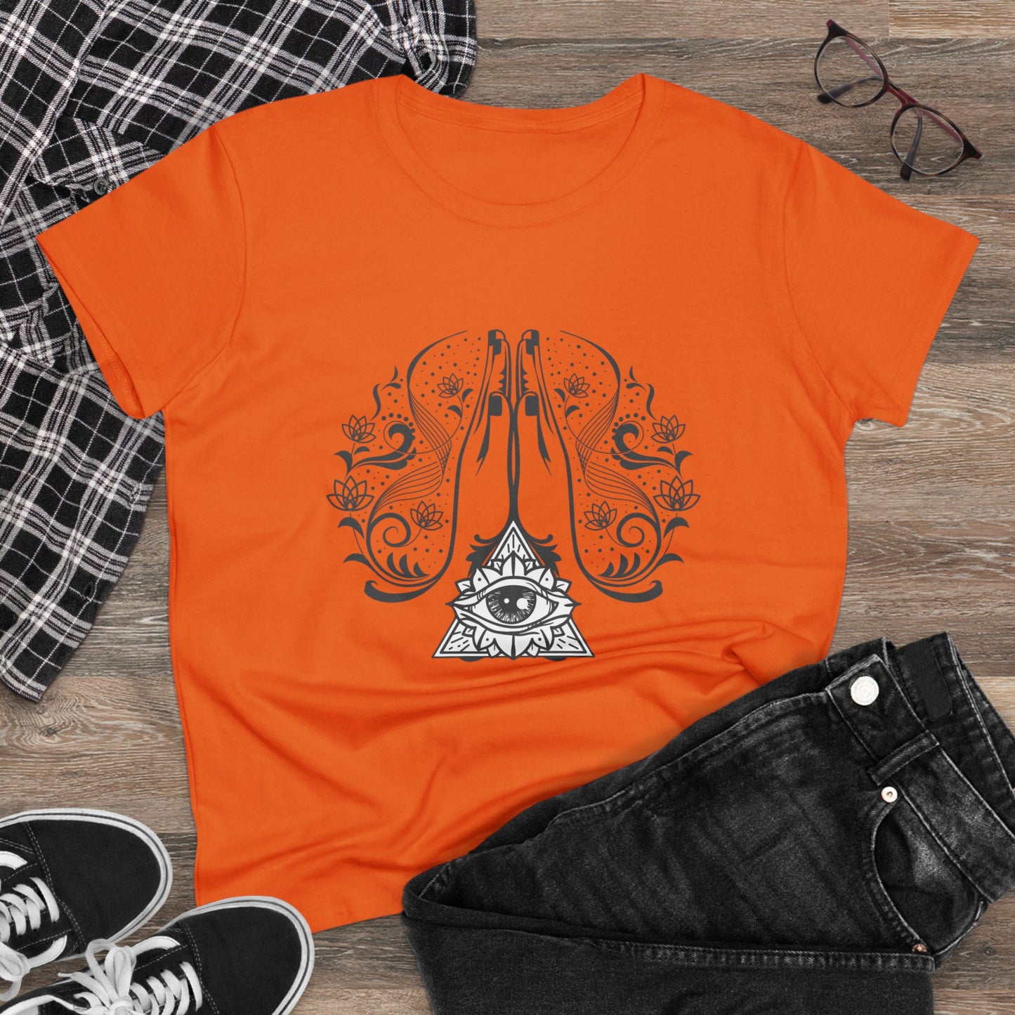 Meditation T-Shirts, Yoga Graphic Tees, Mindfulness Apparel, Zen T-Shirts, Spiritual Shirts, Chakra Tees, Womens T-Shirt Orange