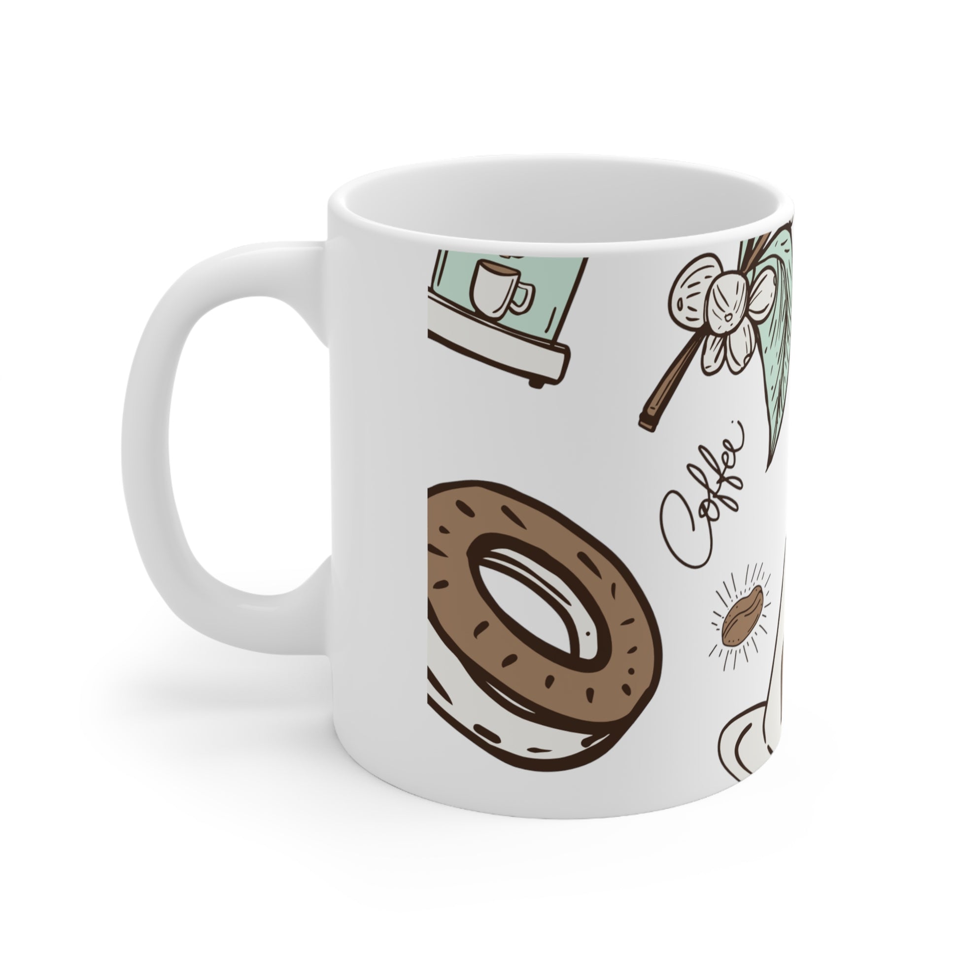 Coffee Donuts Mug, Coffee Mug, Coffee design mug, Ceramic Mug 11oz - SaviTraviDesigns